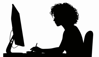 Female programmer writing code in silhouette, digital innovation