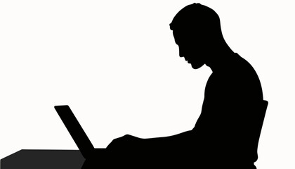 Male programmer typing on laptop silhouette, digital innovation