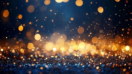 Wall Mural - A festive blue and gold Christmas background adorned with shimmering bokeh lights.