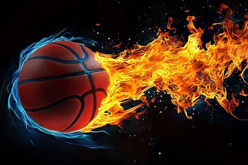 Wall Mural - The thrilling spectacle of a basketball engulfed in fire.