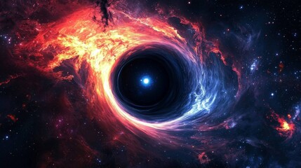 Wall Mural - abstract representation of a black hole system against a starry background.