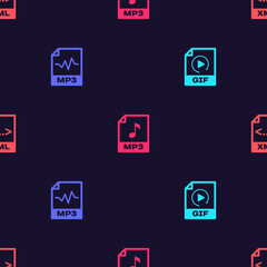 Wall Mural - set gif file document, mp3, and xml on seamless pattern. vector