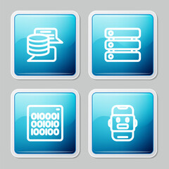 Wall Mural - set line server, data, binary code and chat bot icon. vector