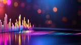 Equalizer bars dancing in sync with music beats, glowing soundwave spectrum effect
