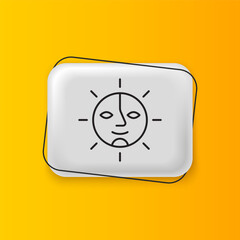 Wall Mural - black sun icon isolated on yellow background. silver rectangle button. vector
