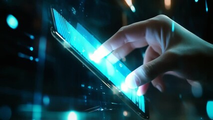 Finger interacting with a modern futuristic smartphone for digital interface concept