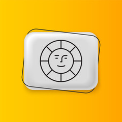 Wall Mural - black sun icon isolated on yellow background. silver rectangle button. vector