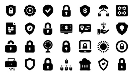 Comprehensive vector icon set for security and privacy concepts in technology and software