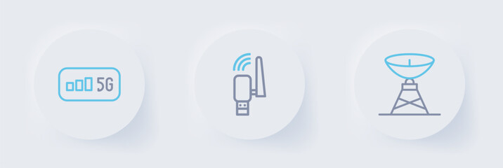 Wall Mural - set line satellite dish, usb wireless adapter and 5g internet icon. vector