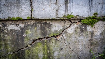 Poster - A crumbling wall, weathered and worn, with moss growing in the cracks, creating a tapestry of nature's resilience