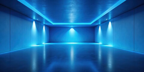 Poster - Empty Room with Blue Lighting and Polished Floor Modern Architectural Interior Design