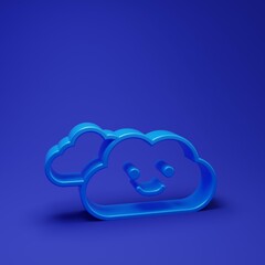 Wall Mural - blue cloud icon isolated on blue background. minimalism concept. 3d render illustration