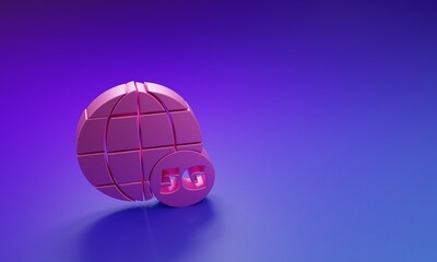 Wall Mural - pink 5g new wireless internet wifi connection icon isolated on purple-blue background. global networ