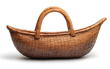 Wicker basket, isolated on white background, craftmanship, potential use as display piece
