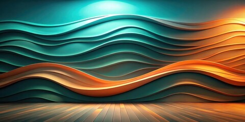 Leinwandbilder - Abstract Teal and Amber Wave Wall Interior Design