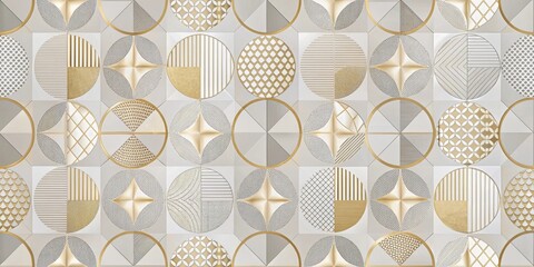 Leinwandbilder - Elegant Geometric Pattern with Gold Accents and Subtle Textures in a Repeating Design