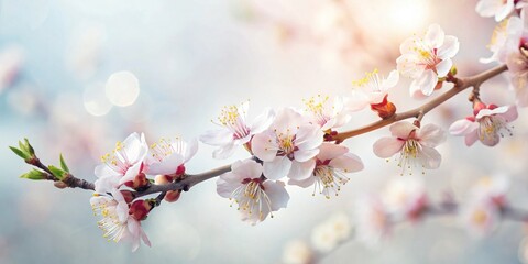 Poster - Delicate Spring Blossoms on a Branch, Soft Light and Gentle Bokeh Background