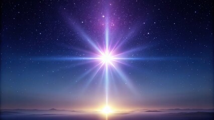 Poster - Celestial Luminosity A Radiant Star's Beams Illuminate a Serene Landscape at Dawn