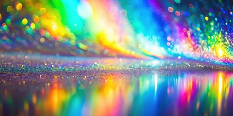 Poster - Reflective Glitter Surface with Vibrant Rainbow Lights and Bokeh Effects