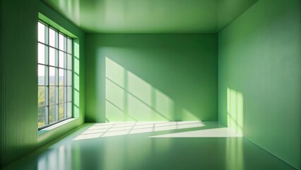 Leinwandbilder - Sunlit Green Room Interior Design Mockup Empty Space with Large Window and Textured Walls