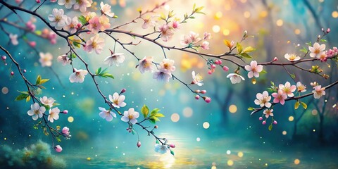 Poster - Serene Spring Blossoms Reflecting in Tranquil Waters, a Dreamlike Image of Nature's Beauty