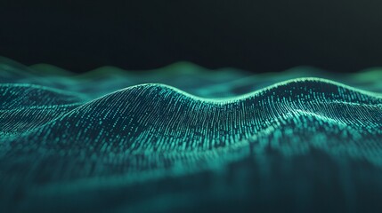 High-tech cyberspace with vibrant green binary code flowing over a sleek, dark digital surface. Subtle glow, infinite depth, perfect for coding and network themes. 