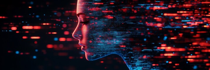 A man from the future communicates with artificial intelligence in a virtual world, issuing commands and receiving responses