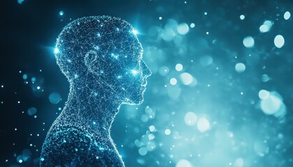 Fototapete - Abstract Digital Human Profile in Teal and Blue
