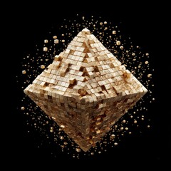 Aufkleber - Abstract Golden Cube Pyramid: Floating Blocks and Architectural Illusion Against a Black Background