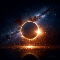 Fototapete - Cosmic Eclipse: A Celestial Spectacle of Light, Dark Matter, and Galactic Majesty Unveiled in a Stunning Display