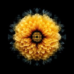 Aufkleber - Golden Flower Fractal: Abstract Floral Design with Geometric Patterns on Black Background