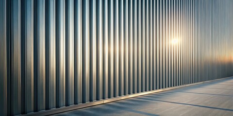 Leinwandbilder - Metallic Wall Structure Illuminated by Sunset's Golden Rays