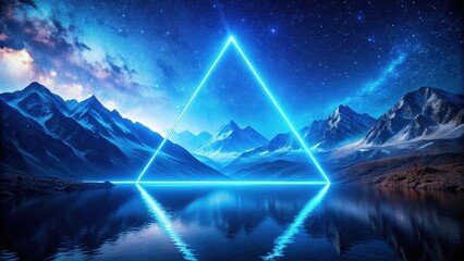 Poster - Ethereal Nightscape A Luminescent Triangle Frame Enhances a Serene Mountain Lake Under a Starry Sky