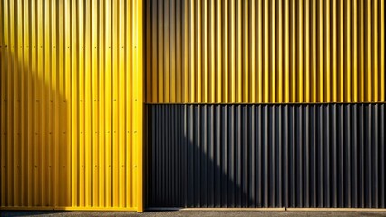 Poster - Abstract Architectural Wall Featuring Vibrant Yellow and Dark Grey Corrugated Metal Panels