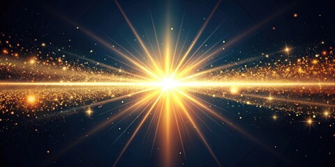 Poster - A Celestial Burst of Golden Light and Shimmering Stardust, Illuminating the Dark Expanse of Space with Radiant Beams