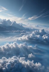 Wall Mural - vast blue expanse, delicate cloud filaments reaching down , blue, ethereal, image