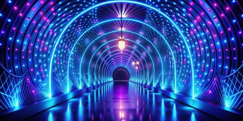 Aufkleber - A Futuristic Illuminated Passageway with Vibrant Neon Lights and a Reflective Floor