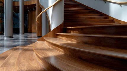 Poster - A staircase made of wood with a shiny finish