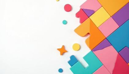 Wall Mural - colorful geometric shapes arranged on a white background simple, clean design for educational or art