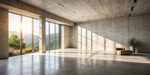 Aufkleber - Sunlit Modern Room with Expansive Window Views and Concrete Walls