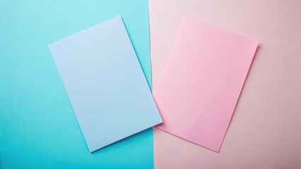 Fototapete - Pastel Paper Sheets Arranged on a Dual-Toned Surface, Ideal for Branding and Design Projects