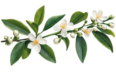 orange tree branch with white flowers and leaves on white background.png