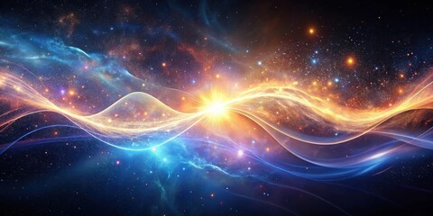 Fototapete - Celestial Waves An ethereal dance of light and cosmic energy, flowing through a vibrant nebula, a captivating spectacle of intertwined energy streams.