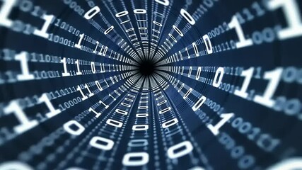 A tunnel of binary code, receding into a dark center, representing digital information