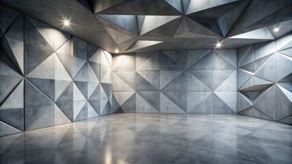 Fototapete - Modern Architectural Interior with Geometric Concrete Walls and Polished Floor