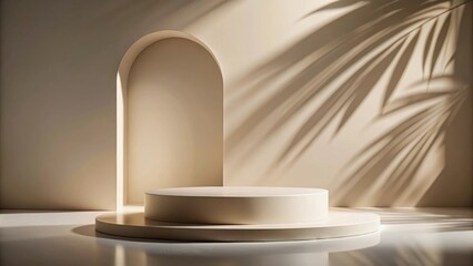 Aufkleber - Elegant Beige Display Platform with Arch and Leaf Shadow