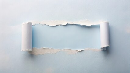 Leinwandbilder - A torn piece of paper reveals a light blue background, creating a captivating space for your message or design