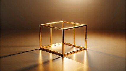 Aufkleber - Illuminated Golden Wireframe Cube on a Reflective Surface A Study in Minimalist Geometry