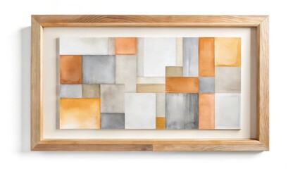 Fototapete - A framed abstract watercolor painting featuring a geometric composition of warm and cool tones, showcasing a harmonious blend of earthy hues and muted grays in a contemporary style.