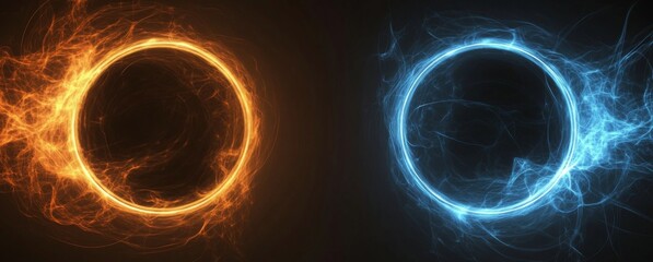 Wall Mural - abstract futuristic background with glowing blue and orange lights on a black background
